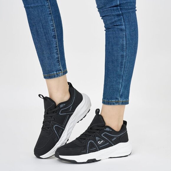 Women's Running Workout Sports Training Athletic Sneakers  Black White Shoes - Picture 2 of 7